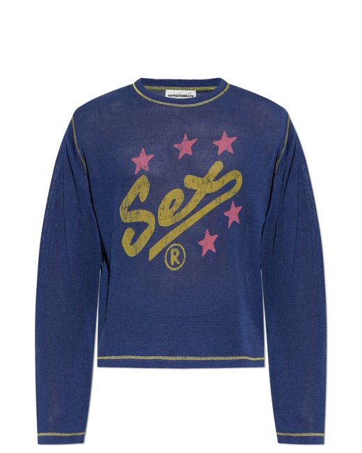 Carne Bollente Blue Sweater With Print