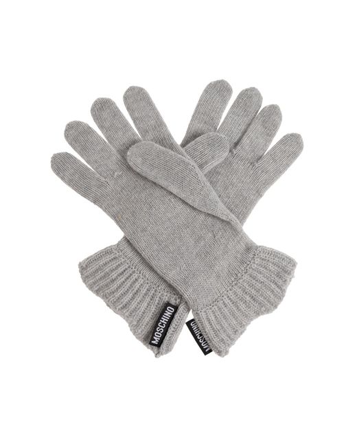 Moschino Gray Gloves With Logo Patch