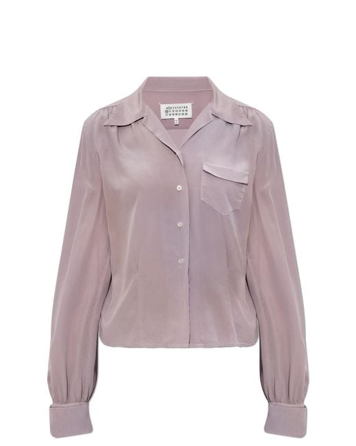 Maison Margiela Purple Silk Shirt With Pocket