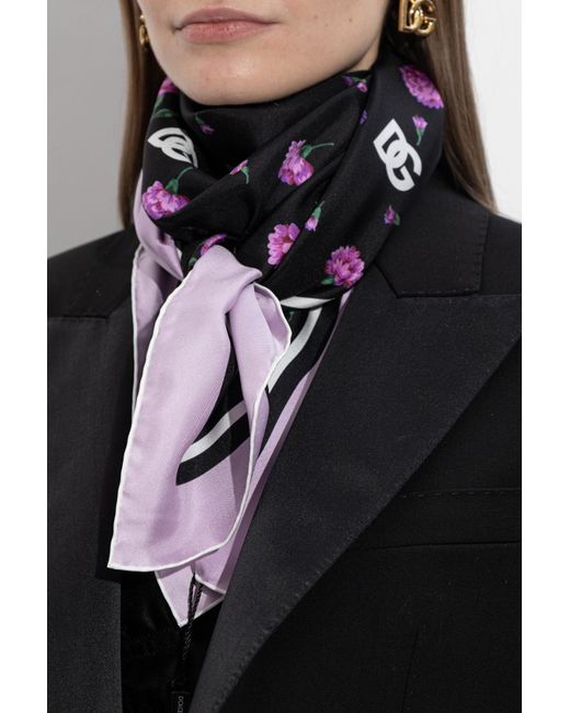 Dolce & Gabbana Black Silk Scarf With Floral Motif