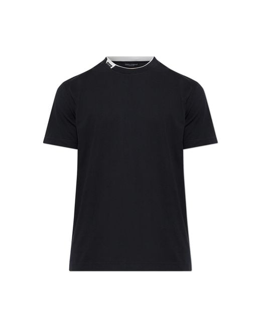 Dolce & Gabbana Black T-Shirt With Logo Patch for men