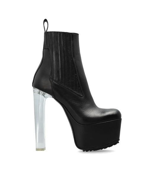 Rick Owens Black 'Beatle Kiss 11' Leather Platform Ankle Boots
