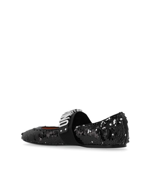Moschino Black Sequinned Ballet Flats,