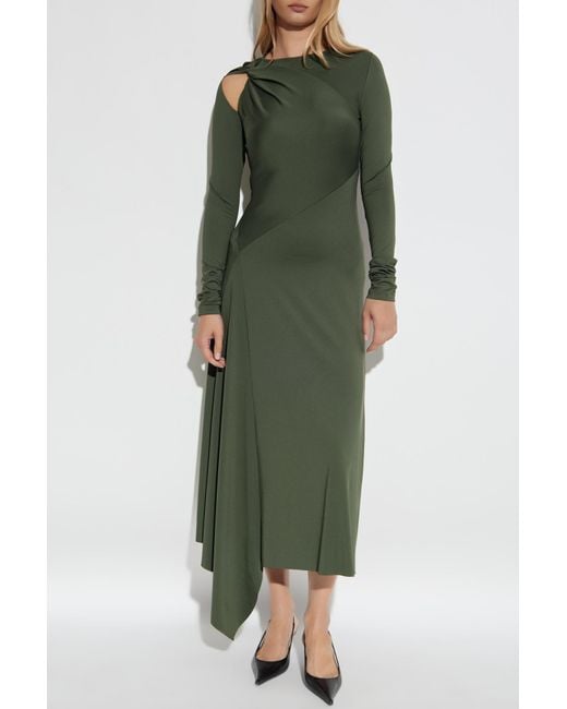 Victoria Beckham Green Asymmetric Dress With Draping