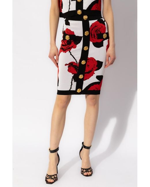Balmain Red Floral Motif Skirt