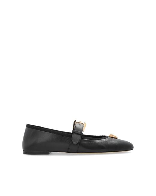 Versace Black Leather Ballerinas