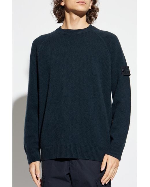 Stone Island Blue Down Jacket With Logo Patch for men