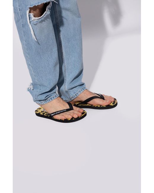 Versace Jeans Couture Denim Flip-flops With Logo in Black for Men - Lyst