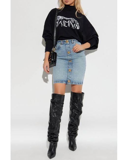 Balmain Black Sweatshirt With Stand-Up Collar