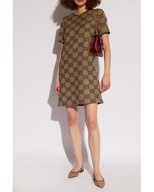 Gucci Brown Monogram-pattern Wool Mini Dress