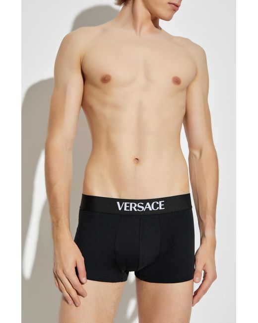 Versace Black Cotton Boxers With Logo for men