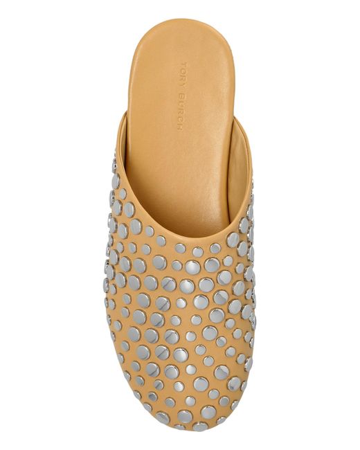 Tory Burch White Leather Slides With Studs