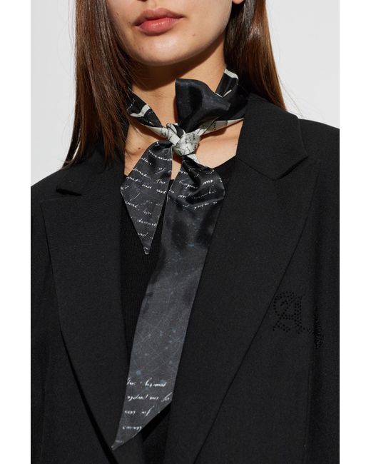 AllSaints Black Silk Scarf "Script"
