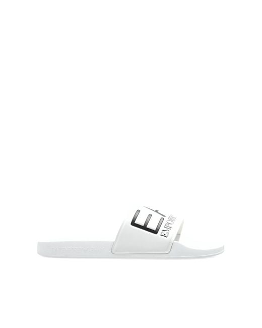 EA7 White Rubber Flip-Flops With Logo for men
