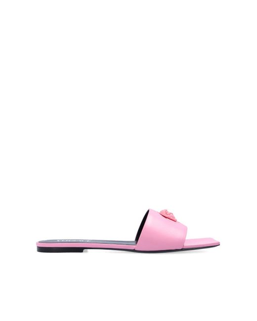 Versace Pink 'la Medusa' Leather Slides