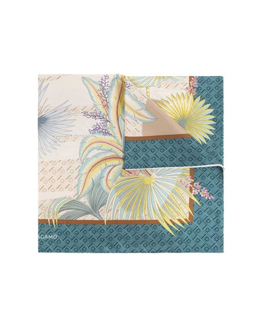 Ferragamo Blue Silk Scarf With Print