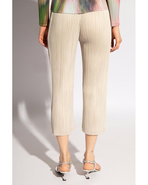 Pleats Please Issey Miyake White Pleated Trousers,