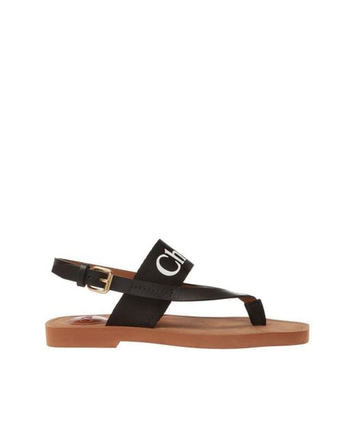 Chloé Black Woody Logo Strap Sandals