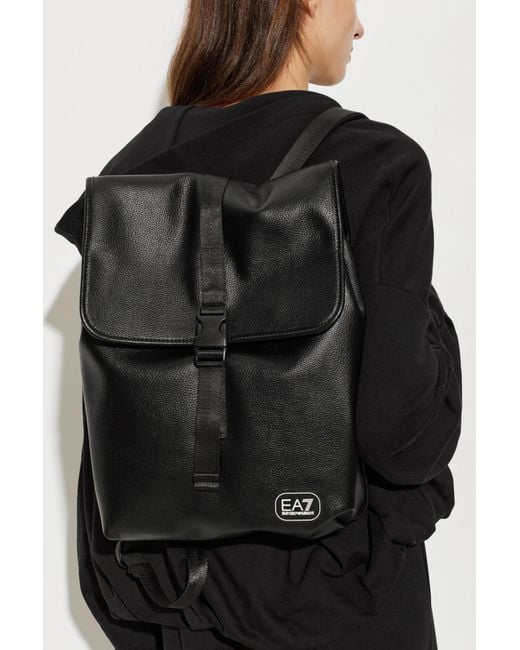 EA7 Black Backpack With Logo Patch