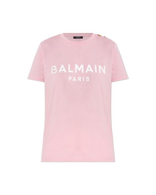 Balmain Pink T-Shirt With Appliqués
