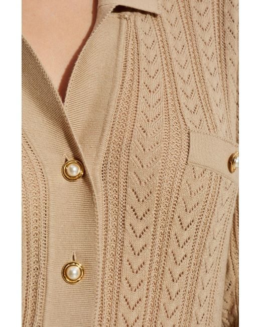 Alessandra Rich Natural Cardigan With Decorative Knit