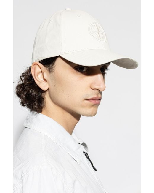 Stone Island White Baseball Cap for men