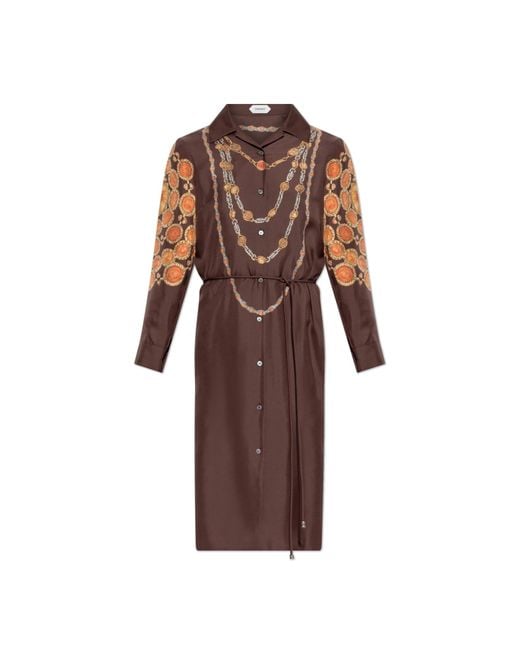 Versace Brown Silk Dress With "The Lover" Print