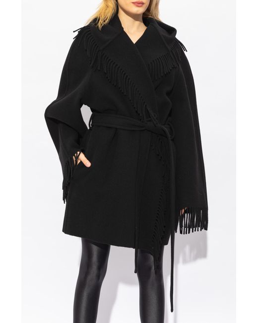 Balenciaga Black Woolen Coat With Fringes