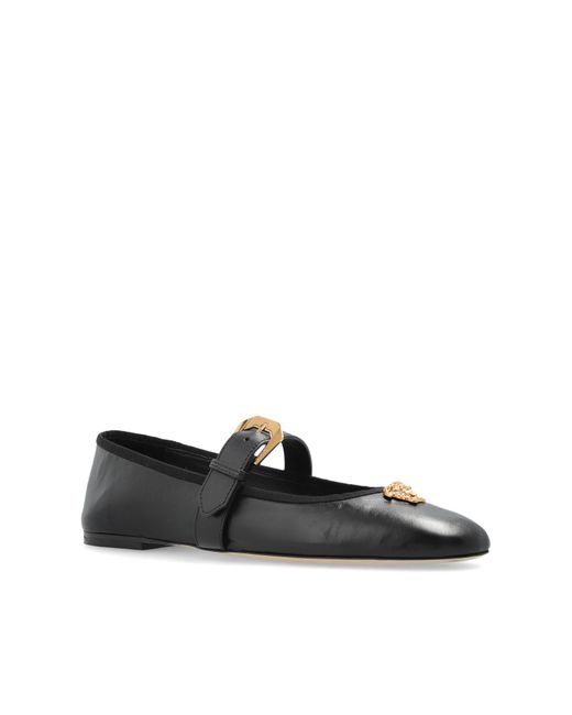 Versace Black Leather Ballerinas