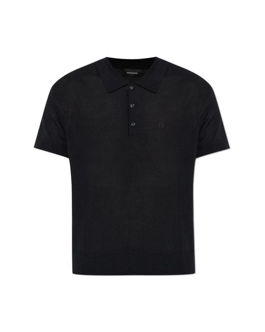 DSquared² Black Wool Polo With Embroidered Logo for men