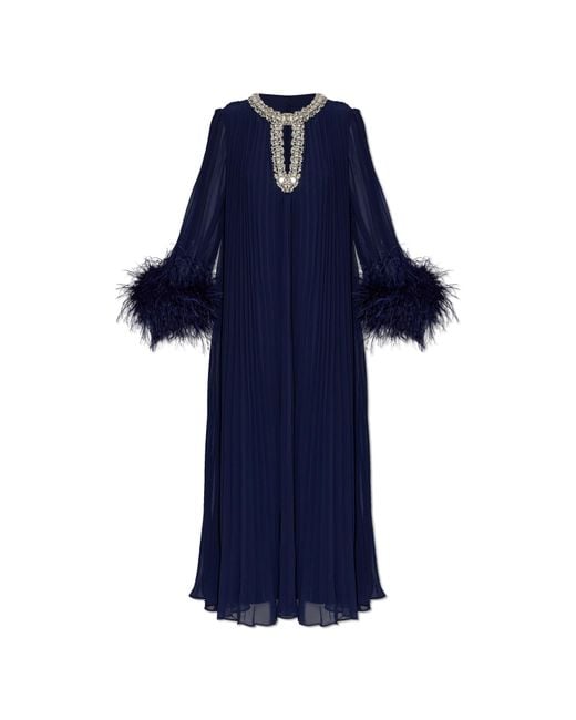 Self-Portrait Blue Pleated Dress With Shimmering Crystals