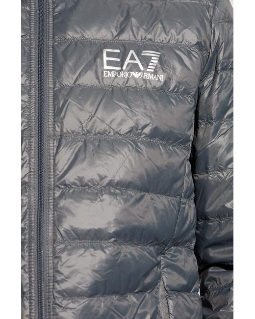 EA7 Gray Hooded Down Jacket, for men