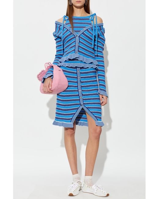 Ganni Blue Skirt Finished With A Ruffle