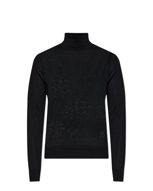 DSquared² Black Wool Turtleneck With Embroidered Logo for men