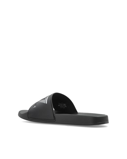 EA7 Black Rubber Flip-Flops With Logo for men