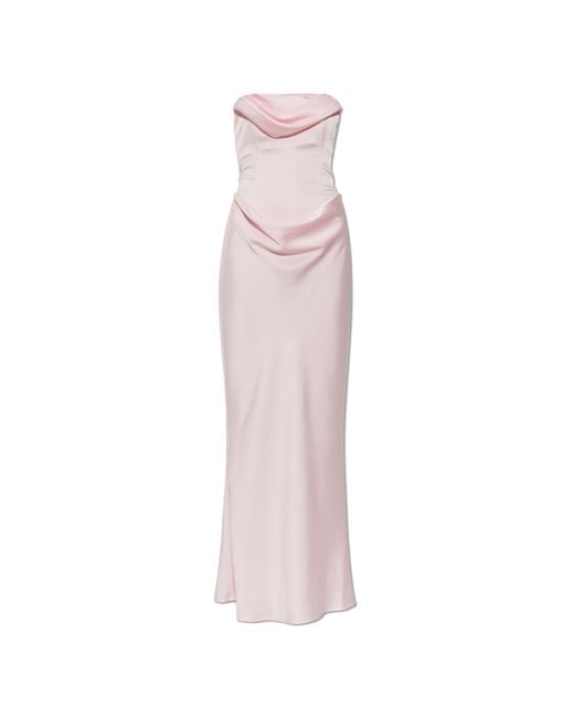 ROTATE BIRGER CHRISTENSEN Pink Satin Off-Shoulder Dress