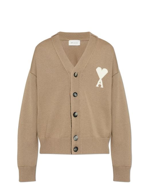 AMI Natural Cardigan With Logo for men