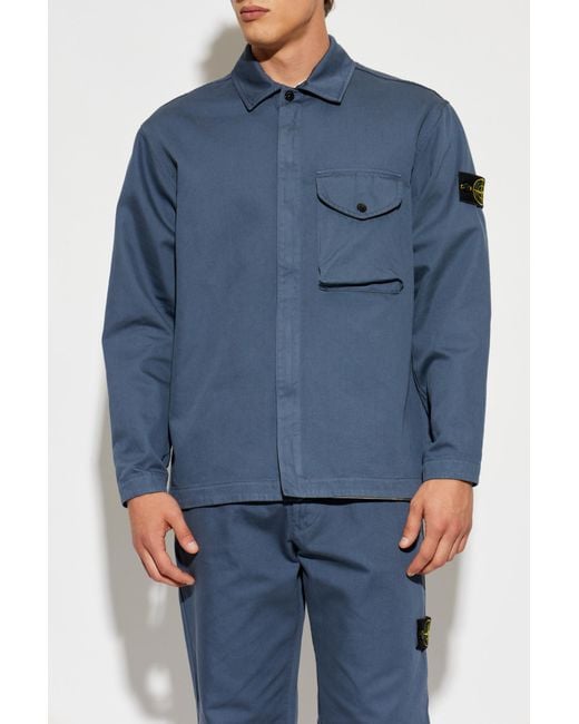 Stone Island Blue Jacket With Logo Patch for men