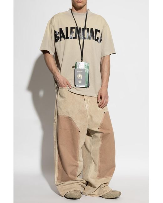 Balenciaga Natural T-Shirt With A Vintage Effect for men