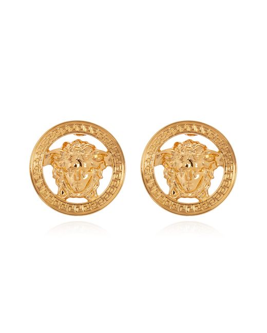 Versace Metallic Earrings With Logo
