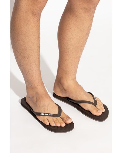 DSquared² Brown Slides With Logo for men