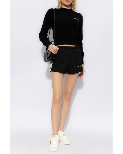 Palm Angels Black Shorts With Logo,