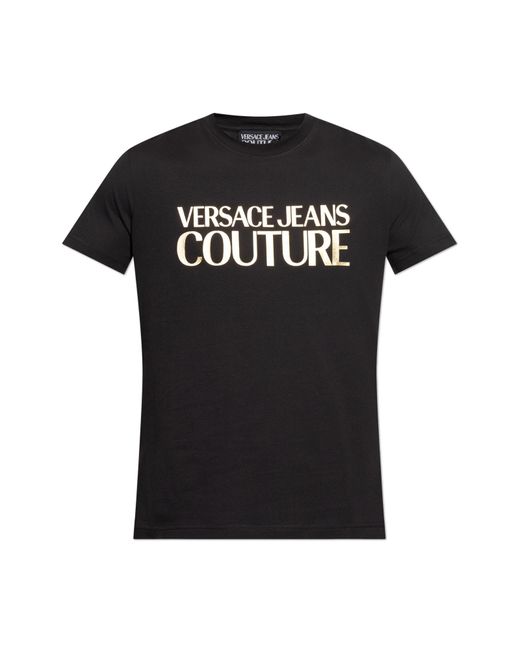Versace Jeans Couture Black T-Shirt With Printed Logo for men