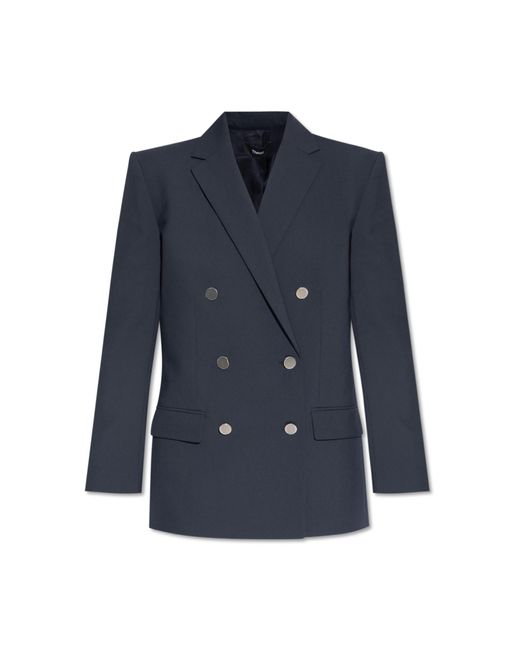 Theory Blue Double-Breasted Blazer