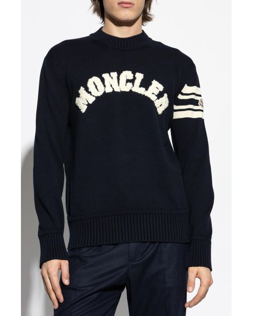 Moncler Blue Sweater With Logo for men