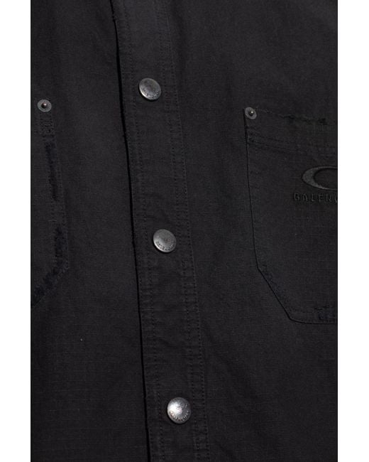 Balenciaga Blue T-Shirt With Embroidered Logo for men