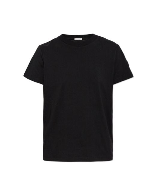 Moncler Black T-Shirt With Logo On The Sleeve