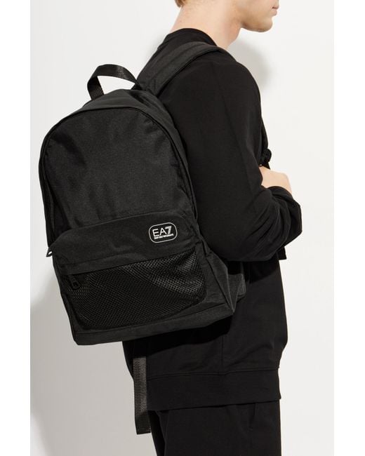 EA7 Black Backpack With A Logo Patch