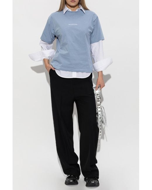 Balenciaga Blue T-Shirt With Embroidered Logo