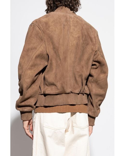 AMI Brown Suede Jacket With Embossed Logo for men